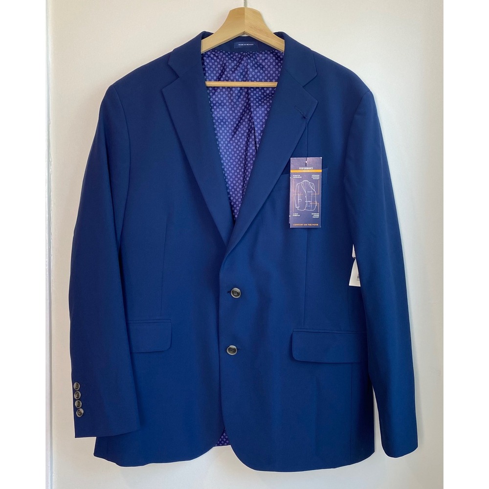 Stafford Performance Travel Sport Coat Mens 44S Navy Blue Classic Fit NWT